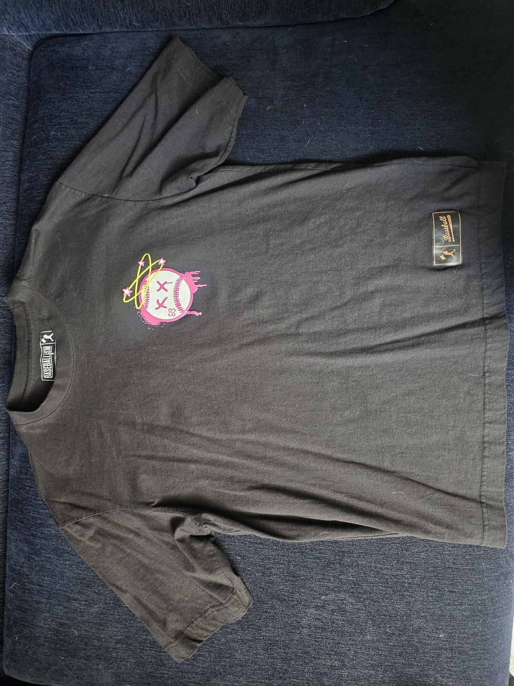 Black Baseballism Graphic Short-Sleeve Tee with Pink Logo